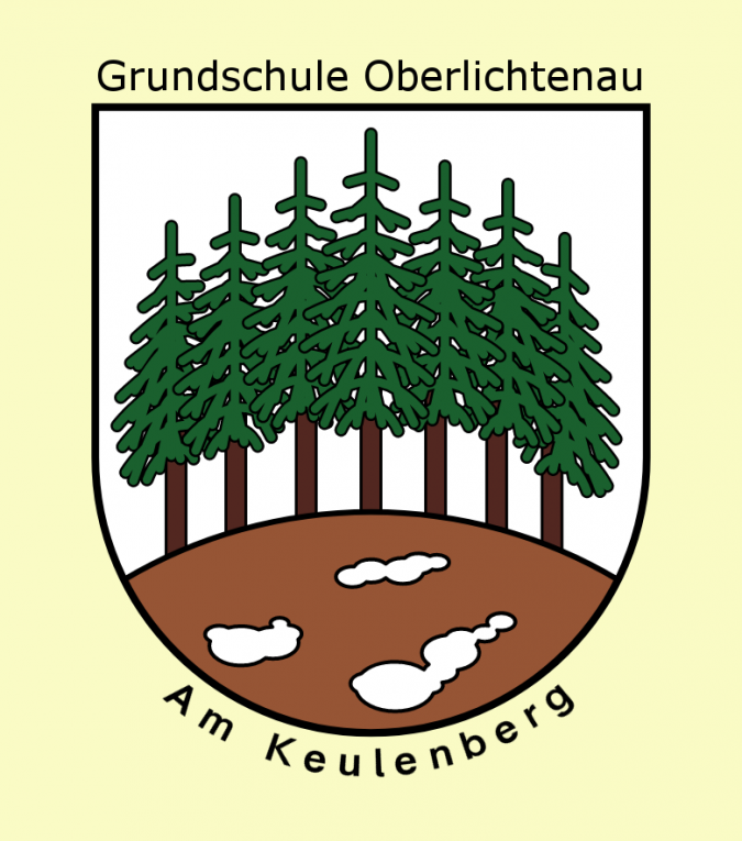 Schullogo: Berg mit 7 Fichten und 3 Steinen